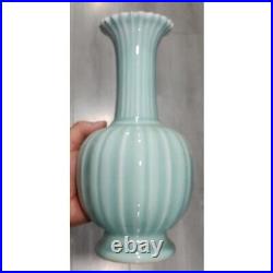 11 Collect Chinese Qing Porcelain Shadow Green Glaze Melon Edge Flower Vase