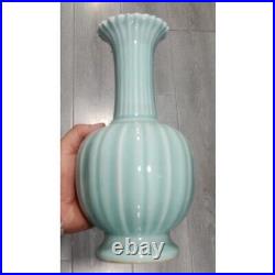 11 Collect Chinese Qing Porcelain Shadow Green Glaze Melon Edge Flower Vase