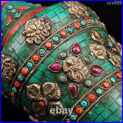 13.6collection old Tibet antique Handmade Inlaid with gems Eight treasures vase