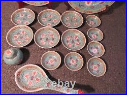 24 piece rare antique Chinese turquois mun shou porcelain set with sunflower