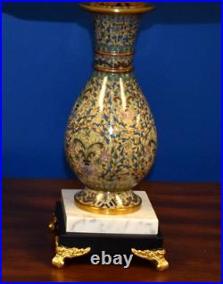 27 Very Fine Cloisonne Vase Lamp Lotus Flower- Shade Not Included