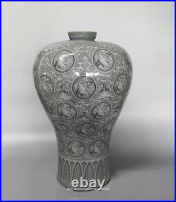 40cm Collect China Korea Koryo Porcelain celadon cloud Fairy crane Bottle Vase