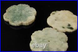 6 Antique Collection Of Chinese Carved Green Jade Flowers Buttons Lt