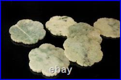 6 Antique Collection Of Chinese Carved Green Jade Flowers Buttons Lt