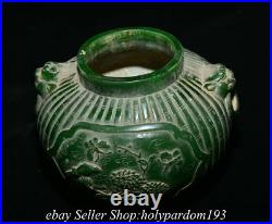 6 Collect Old Chinese Green Jade Carved Fengshui Flower Bird Jar Pot Crock T