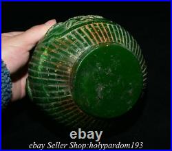 6 Collect Old Chinese Green Jade Carved Fengshui Flower Bird Jar Pot Crock T