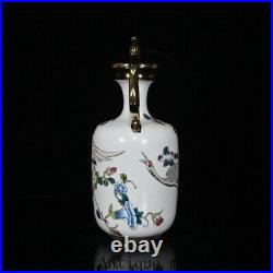 7.2Collect China Song Dynasty ru kiln porcelain gilt Crane binaural Bottle vase