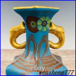 7.2collect China song dynasty Ru Kiln porcelain gilt Paintings binaural vase