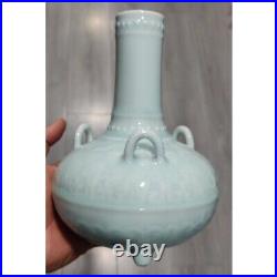 8 Collection Chinese Qing Porcelain Shadow Green Glaze Four Ear Flower Vase