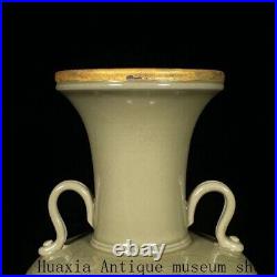 9Collect Tang Dynasty Yue kiln porcelain gilt binaural Zun Bottle Pot Vase