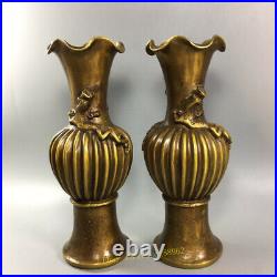 9.4 Collection Chinese pure copper brass carved beast Hand-made vase A pair
