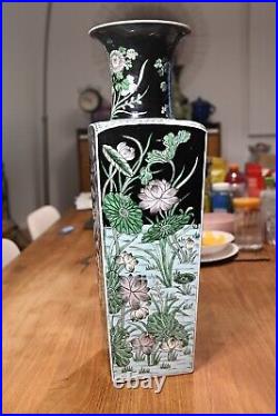A 19th Century Chinese Export Famille Noir Square Vase with Kangxi Mark