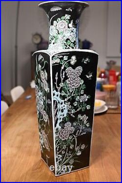 A 19th Century Chinese Export Famille Noir Square Vase with Kangxi Mark