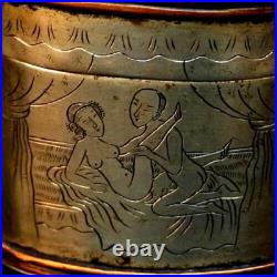 Antique Box Chinese Asian Opium Paktong Erotic Case Etached Man Rare Old 19th