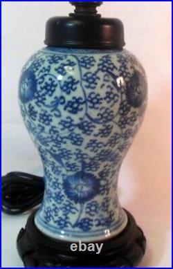 Antique CHINESE Vase as Lamp CHRYSANTHEMUM Flower Baluster Blue & White