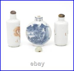 Antique Chinese Carved porcelain Perfume Bottles, Collection of 3