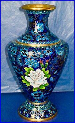 Antique Chinese Cloisonne Large 9.2 Blue Vase ca. 1912-1920s (Republic Period)