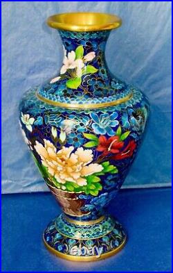 Antique Chinese Cloisonne Large 9.2 Blue Vase ca. 1912-1920s (Republic Period)