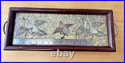 Antique Chinese Embroidered Silk Panel Rectangular Tray