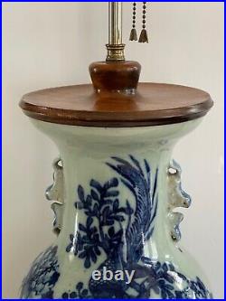 Antique Chinese Green Celadon Ground with Underglaze Blue Decoration Table Lamp