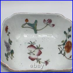 Antique Chinese Hand Painted Floral Celedon Decorated Bowls Signed 19th Century