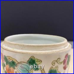 Antique Chinese Hand-Painted Porcelain Tea Jar with Lid Butterflies Melons