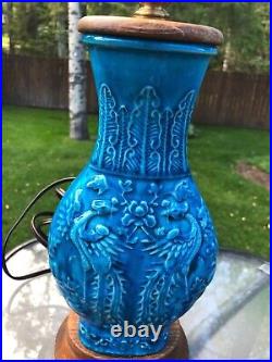 Antique Chinese Vase Table Lamp with Fantastic Turquoise Glaze and Finial Custom