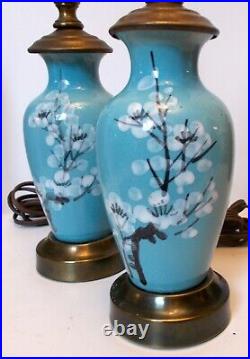 Antique PAIR ASIAN Chinese Japanese Enamel Metal Vases as LAMPS Lotus