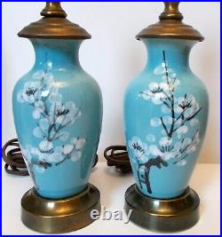 Antique PAIR ASIAN Chinese Japanese Enamel Metal Vases as LAMPS Lotus