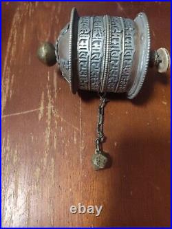 Antique Vintage Sino-Tibetan Chinese Tibet Buddhist Prayer wheel Silver Coppe
