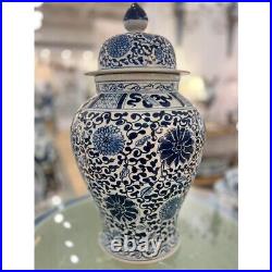 Blue & White Floral Porcelain Ginger Temple Jar -30''H