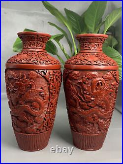 Chinese Antique Vintage Lacquerware Exquisite Vases A Pair Collect Decorations