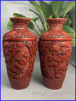 Chinese Antique Vintage Lacquerware Exquisite Vases A Pair Collect Decorations