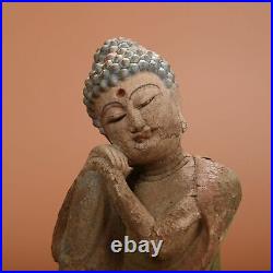Chinese Antique Vintage Wood Wooden Carved Buddha Statue Collection Sculpture