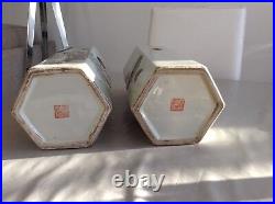 Chinese Famille Rose Pierced Hexagonal Hat / Wig Stand (a Pair) Rare Collectable