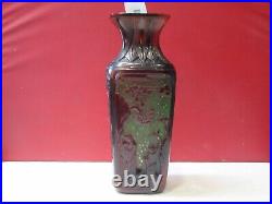 Chinese Peking Glass Collection Item Green/Red Hand Carved Lady/Mountain Vase