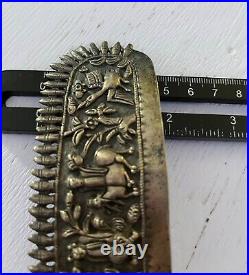 Chinese TIBETAN Antique Silver Hair ORNAMENT VERY FINE REPOUSSE AMULET Qing