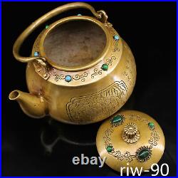 Chinese antique Collection Pure copper Pure handmade Inlaid gem pot