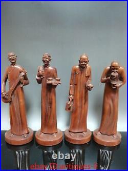 Chinese antique boxwood hand-carved set of old Beijing tea store guys