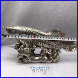 Collect Chinese Old Tibet silver Hand-carved Fish Statue 20224