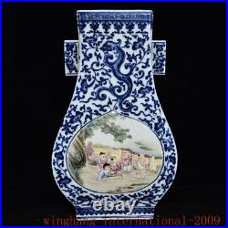 Collect ancient Blue and white Pastel famille rose porcelain tongzi pattern vase