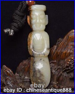 Collect ancient China old Natural Hetian Jade Hand-carved Exquisite Man Statue
