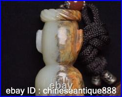 Collect ancient China old Natural Hetian Jade Hand-carved Exquisite Man Statue