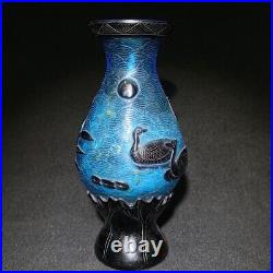 Collected Decoration Chinese Antique Old Beijing Glaze Carved Flower Bird Vase