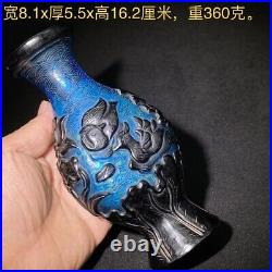 Collected Decoration Chinese Antique Old Beijing Glaze Carved Flower Bird Vase