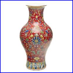 Collectible China Famille Rose Jingdezhen Red Lotus Porcelain Vase