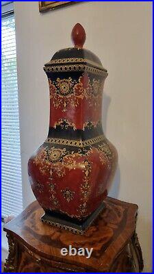 Collectible Chinese Vase in Red, Black and Yellow 24inch / 61cm tall