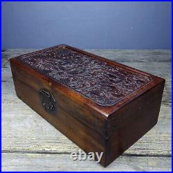 Collection Antique Vintage Chinese Rosewood Jewelry Box Carved Dragon Statue Box