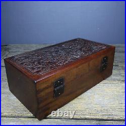 Collection Antique Vintage Chinese Rosewood Jewelry Box Carved Dragon Statue Box