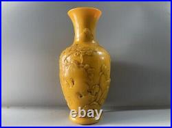 Collection China Yellow Glaze Carved Exquisite Figure-story Vase Home Decor Art